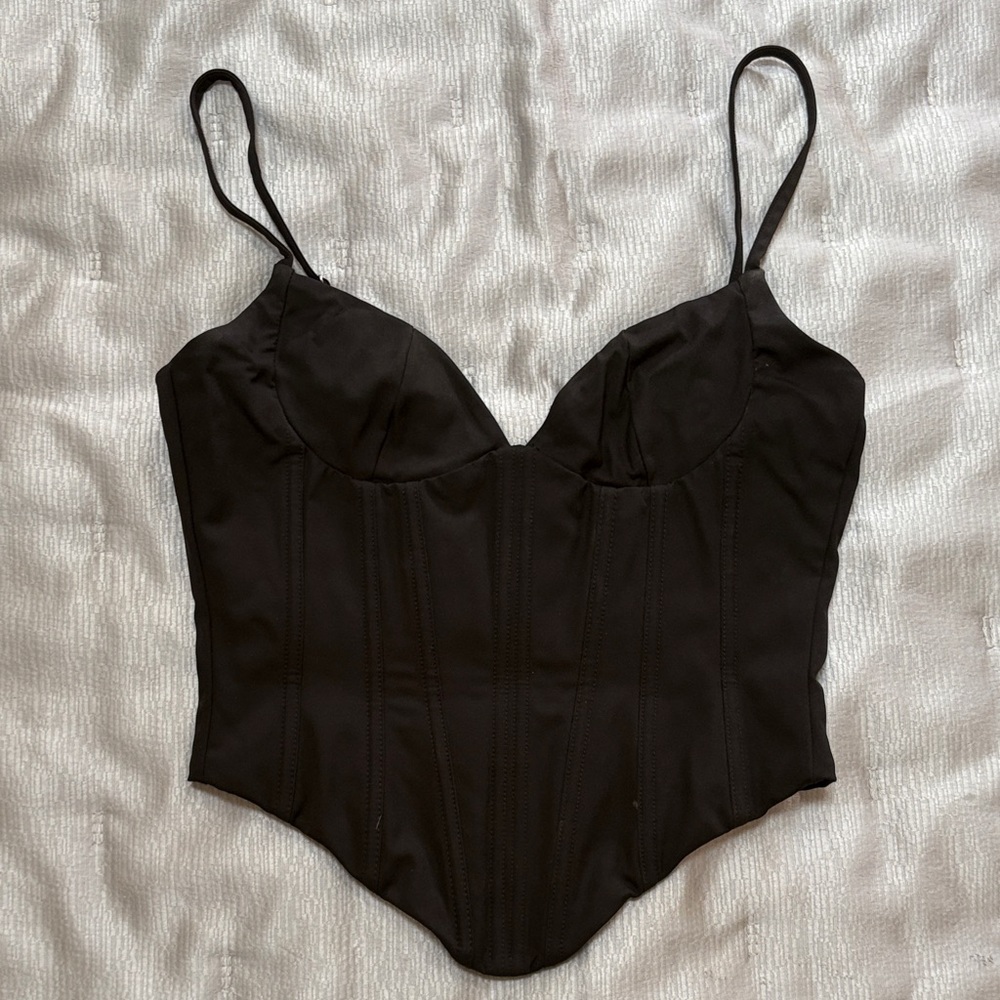 White Fox Boutique Black Satin Corset Cami